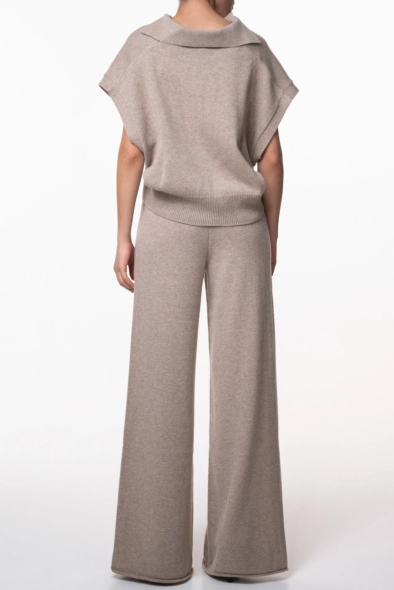 Akeem Cashmere Wide-Leg Pants In Sesame