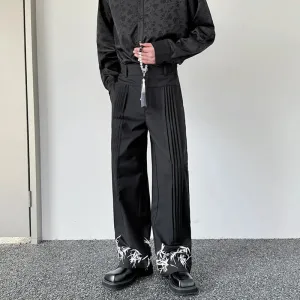 Black Pleated Design Loose Pants