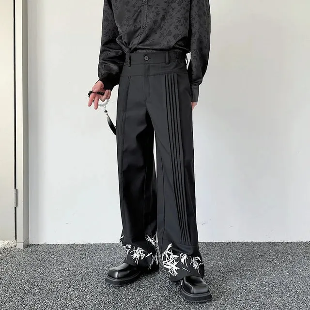 Black Pleated Design Loose Pants