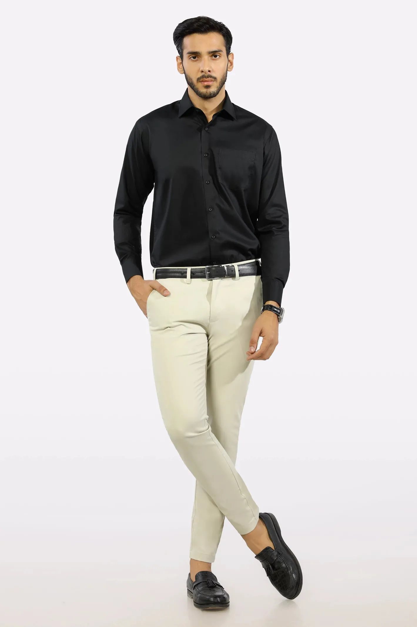Black Stripe Textured Formal Shirt