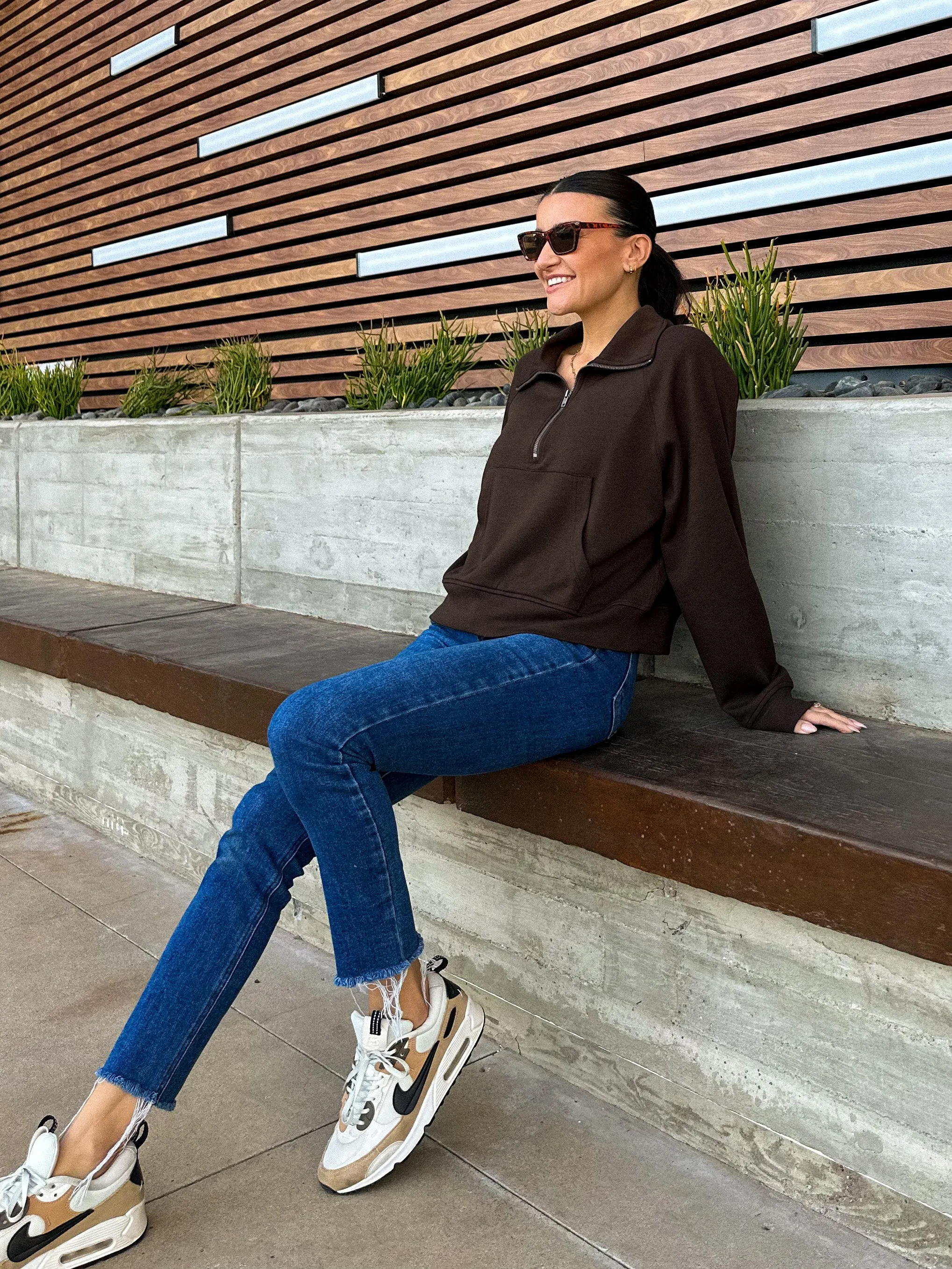 Buttery Soft Zip-Up Collar Pullover - Chocolate