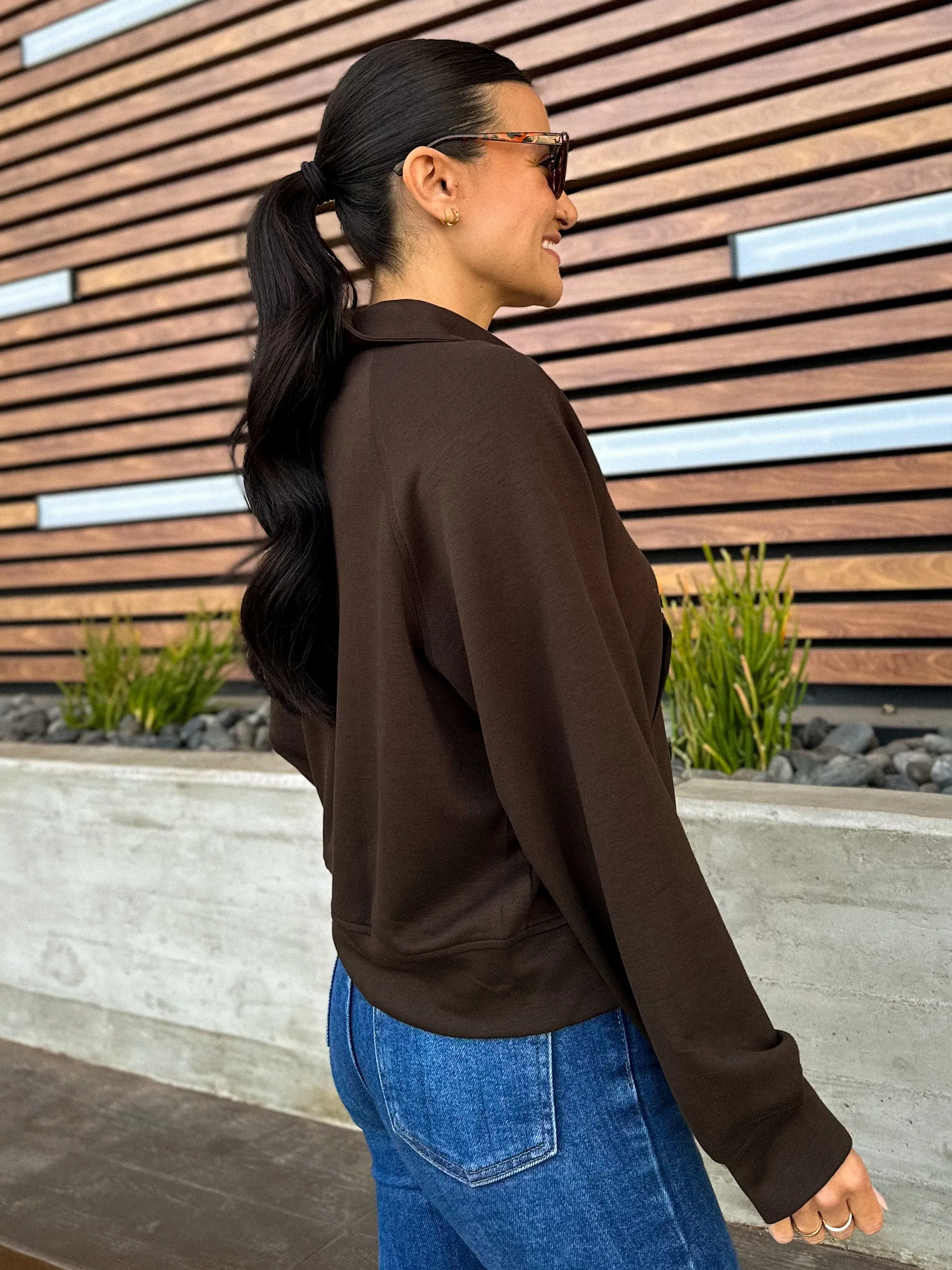 Buttery Soft Zip-Up Collar Pullover - Chocolate