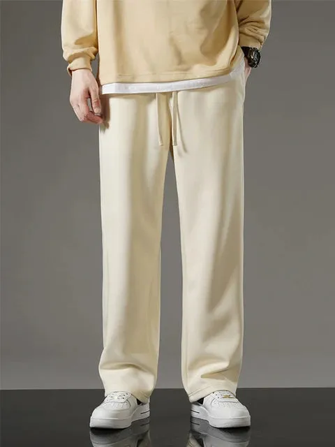 Casual Solid Drawstring Straight Sweatpants