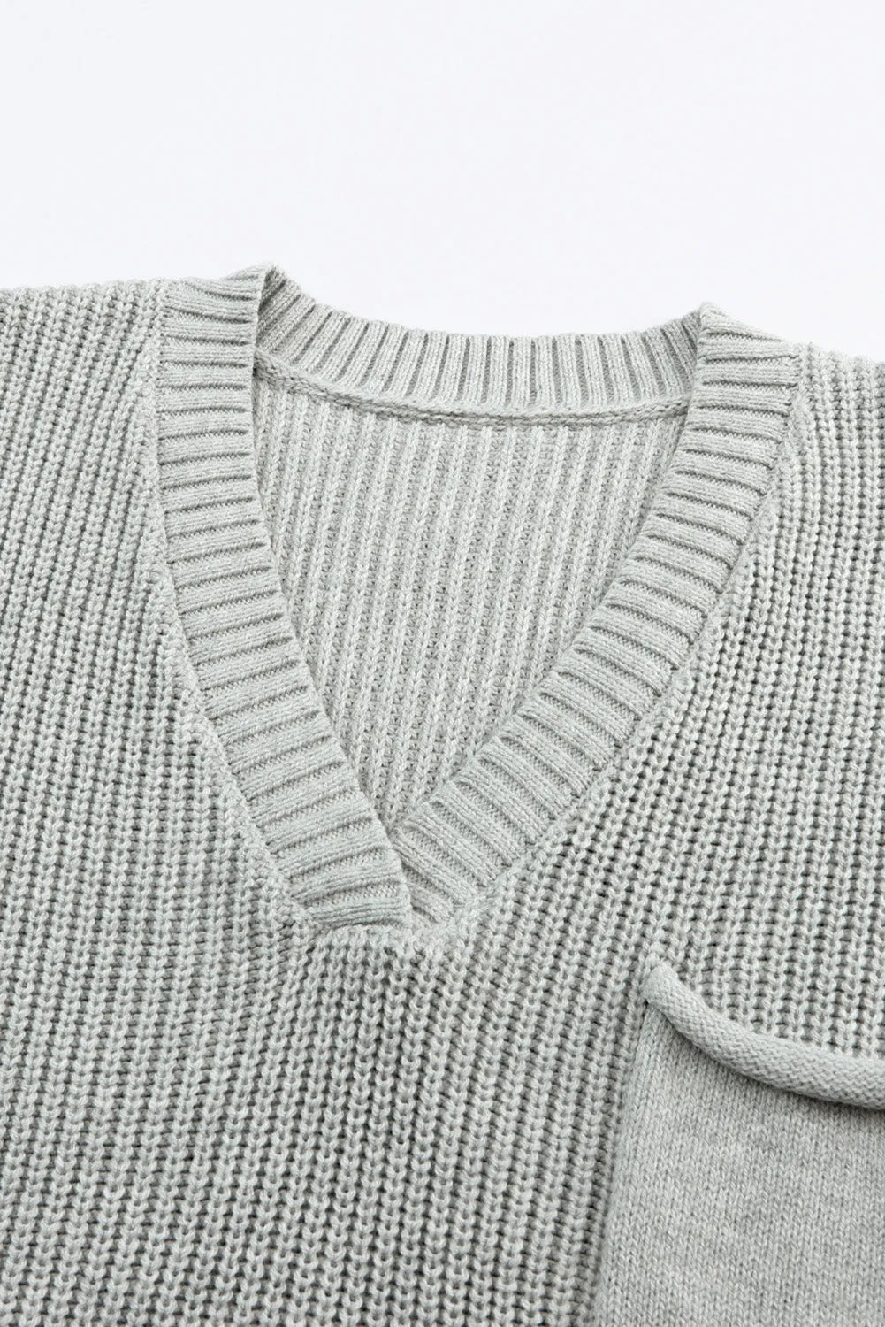 Charcoal Knit V-Neck Sweater and Relaxed Pants Set