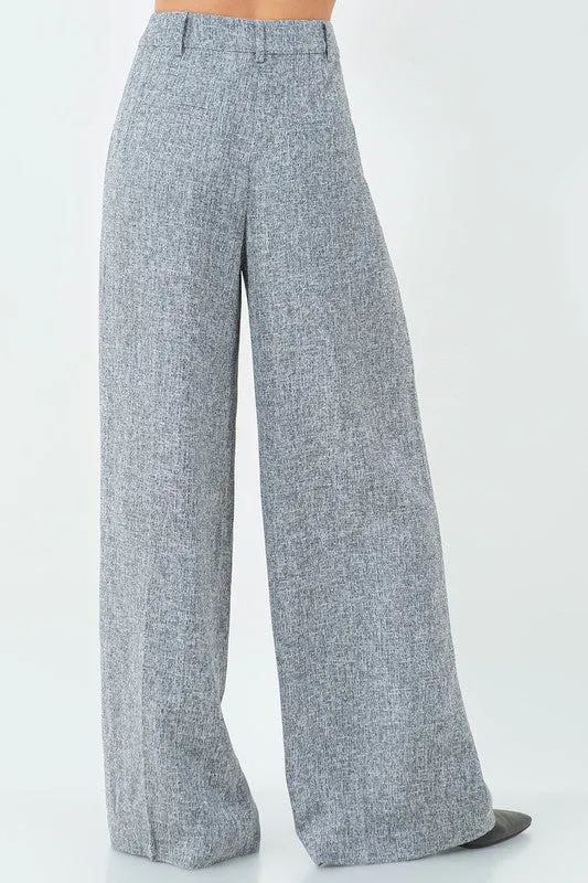 Chicness Tweed Style Wide Leg Pleated Pants
