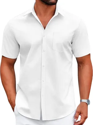 COOFANDY Mens Dress Shirts Short Sleeve Business Casual Shirts Regular Fit Casual Button Down Untucked Shirts