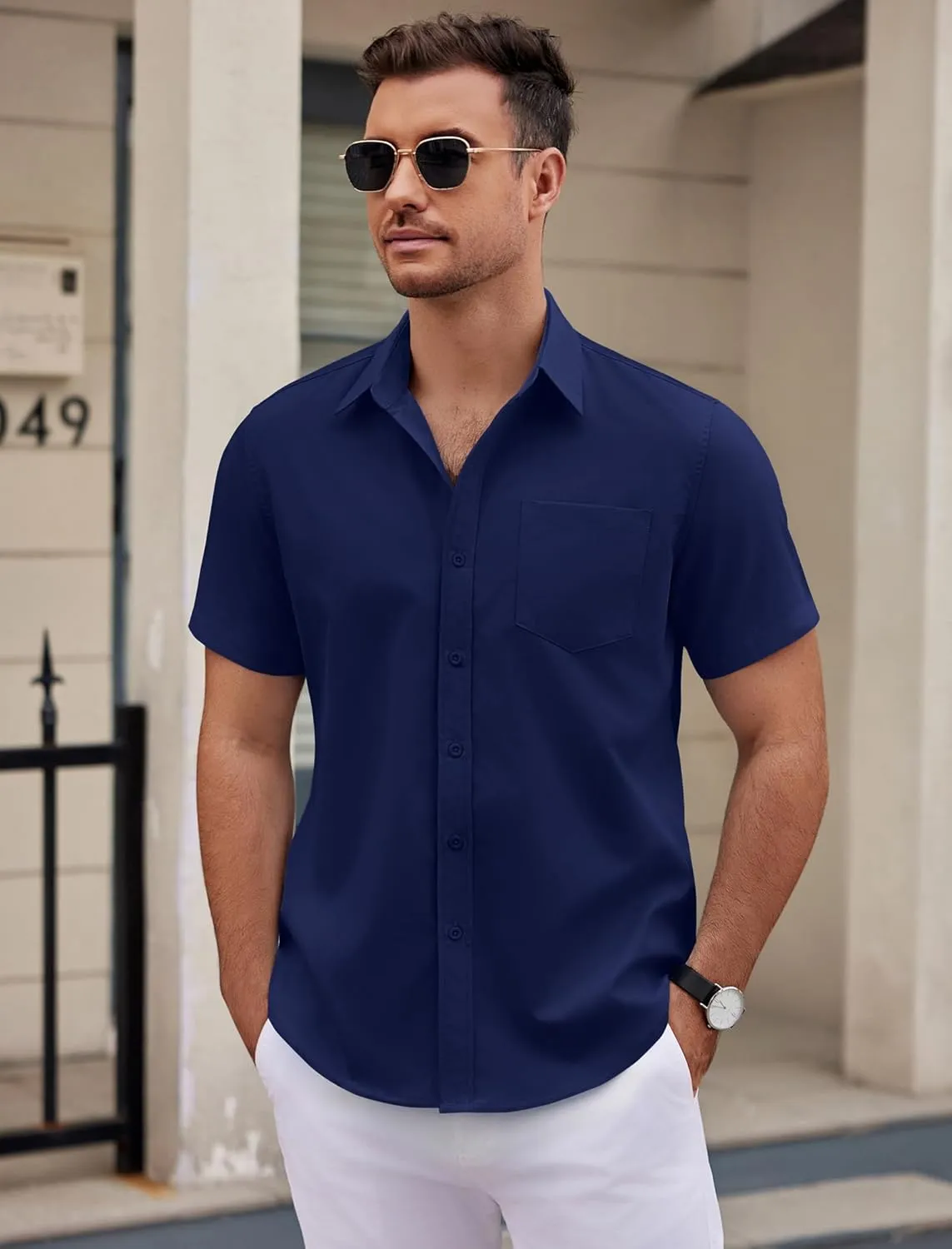 COOFANDY Mens Dress Shirts Short Sleeve Business Casual Shirts Regular Fit Casual Button Down Untucked Shirts
