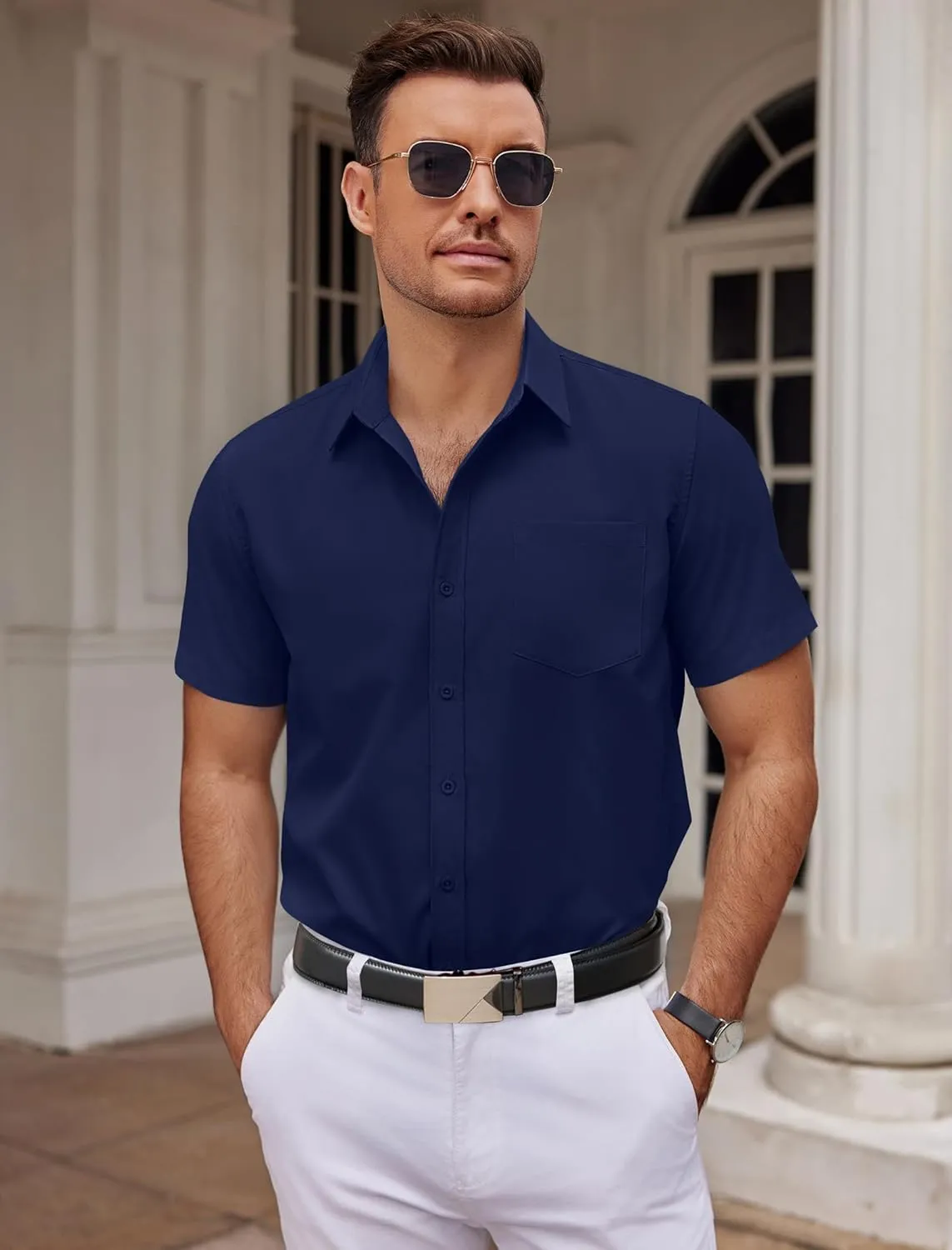 COOFANDY Mens Dress Shirts Short Sleeve Business Casual Shirts Regular Fit Casual Button Down Untucked Shirts