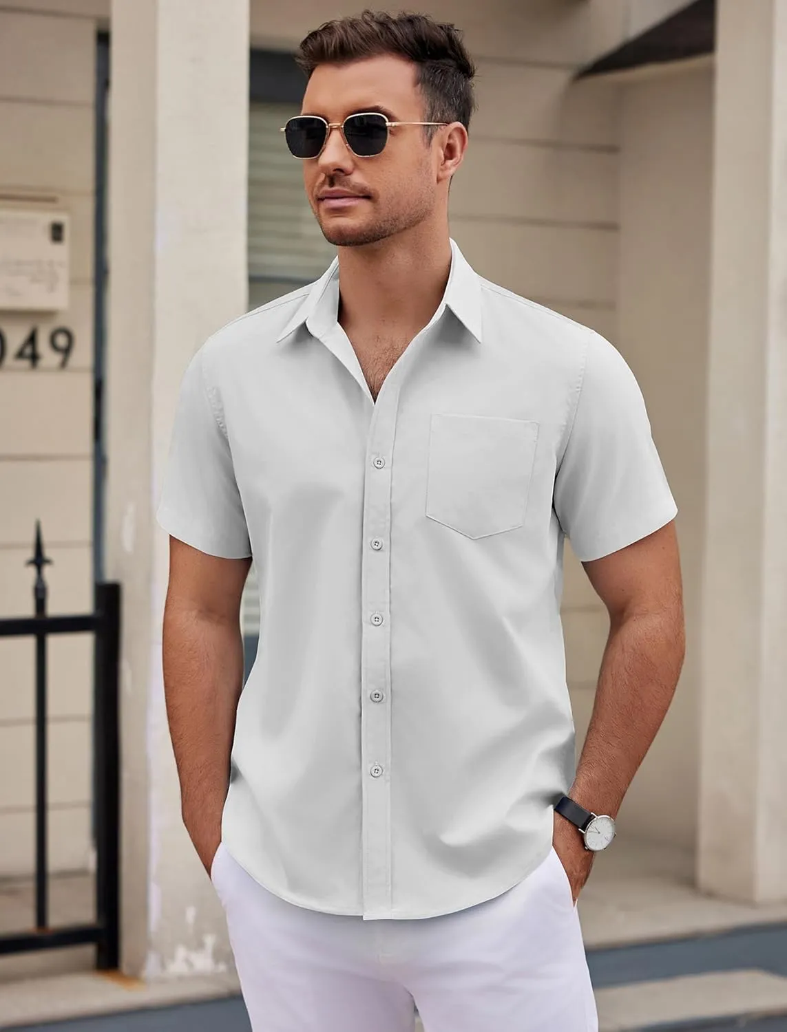 COOFANDY Mens Dress Shirts Short Sleeve Business Casual Shirts Regular Fit Casual Button Down Untucked Shirts
