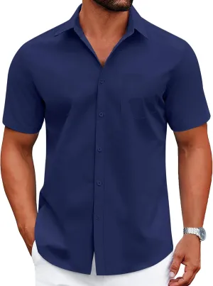 COOFANDY Mens Dress Shirts Short Sleeve Business Casual Shirts Regular Fit Casual Button Down Untucked Shirts