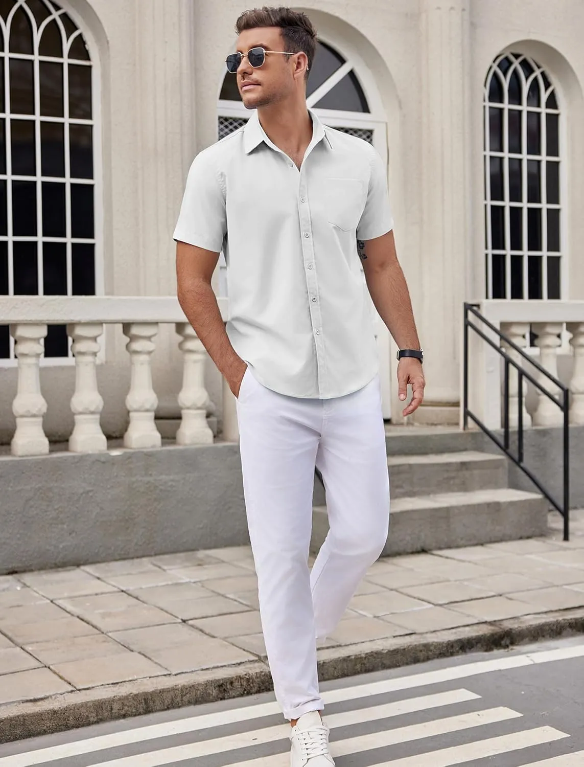 COOFANDY Mens Dress Shirts Short Sleeve Business Casual Shirts Regular Fit Casual Button Down Untucked Shirts