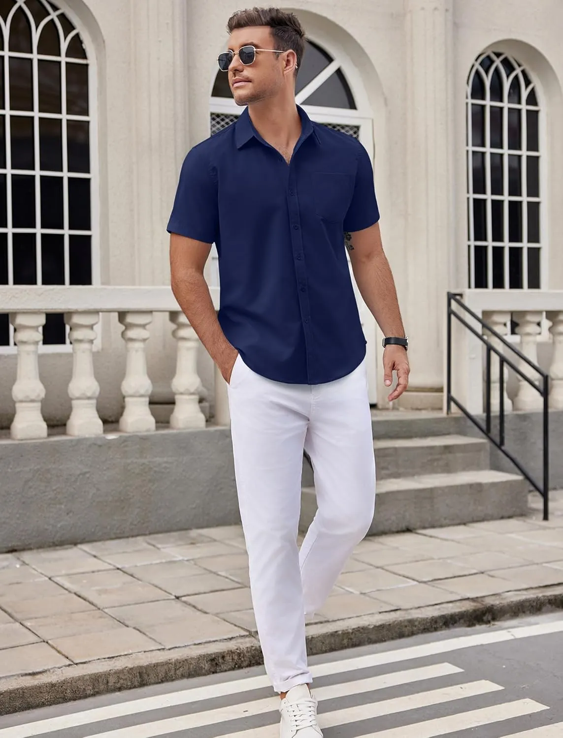 COOFANDY Mens Dress Shirts Short Sleeve Business Casual Shirts Regular Fit Casual Button Down Untucked Shirts