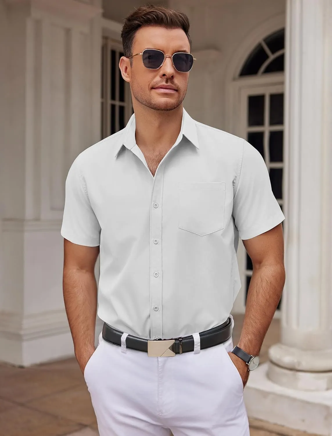 COOFANDY Mens Dress Shirts Short Sleeve Business Casual Shirts Regular Fit Casual Button Down Untucked Shirts