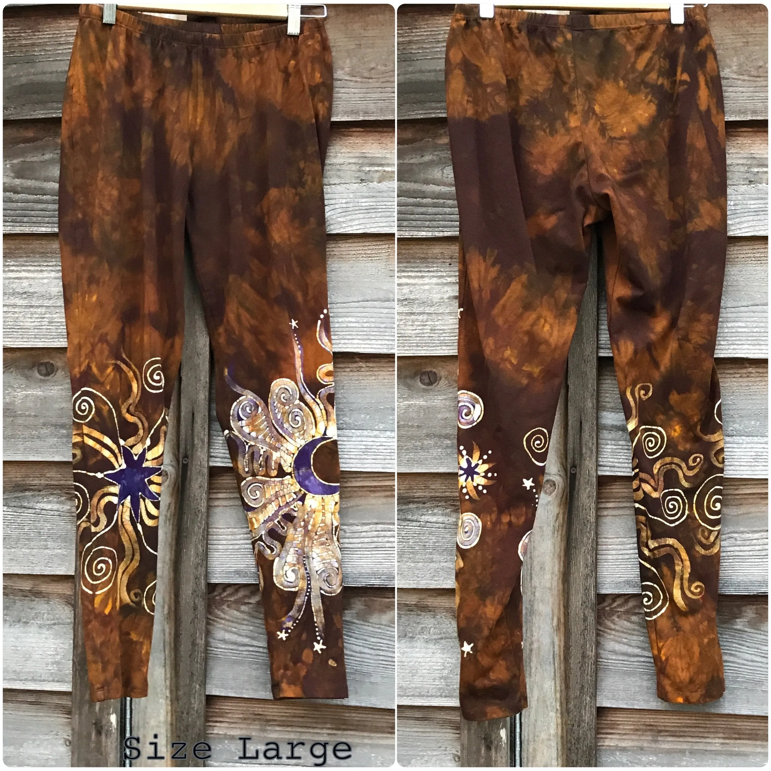 Dark Gold and Purple Sun Stars Batikwalla Leggings
