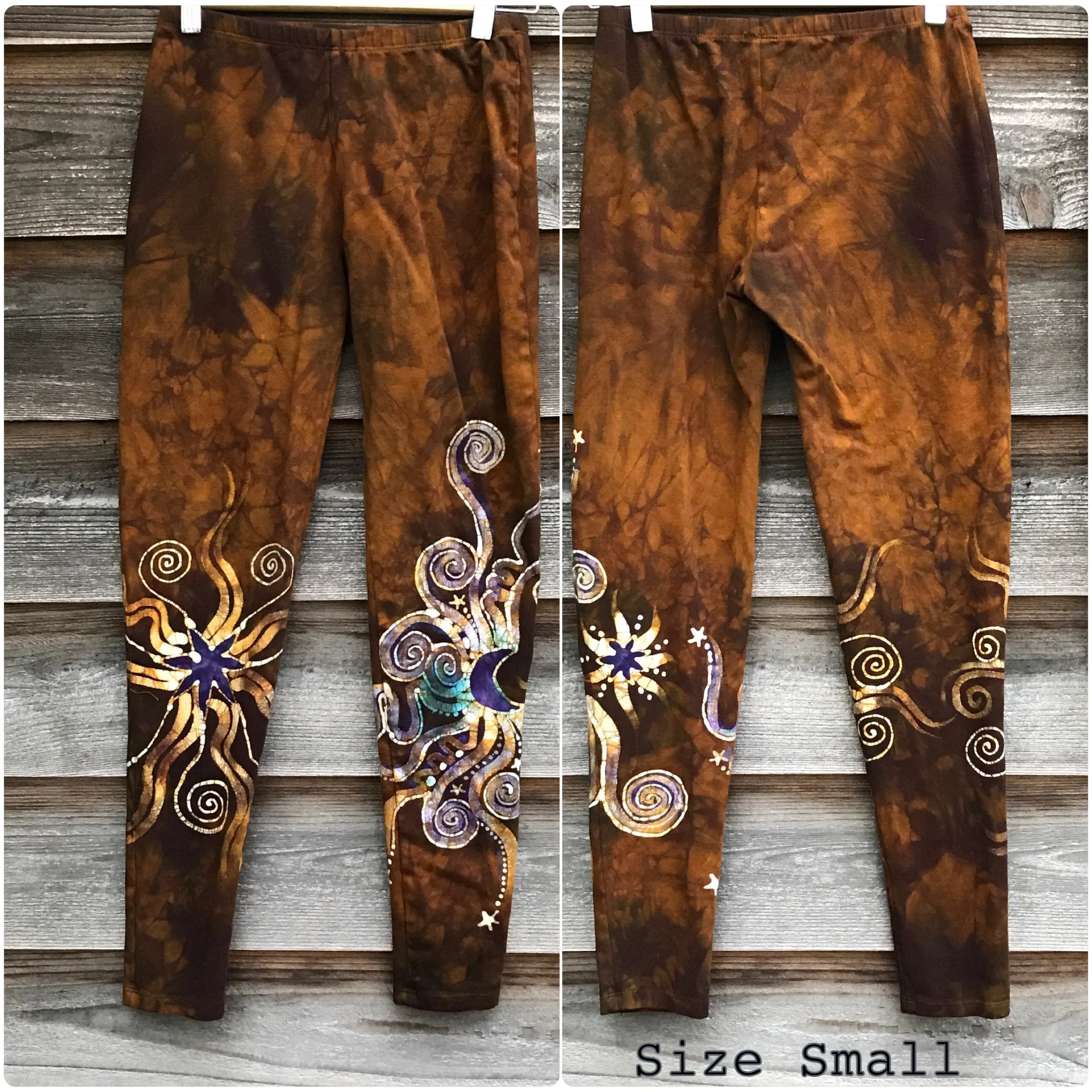 Dark Gold and Purple Sun Stars Batikwalla Leggings
