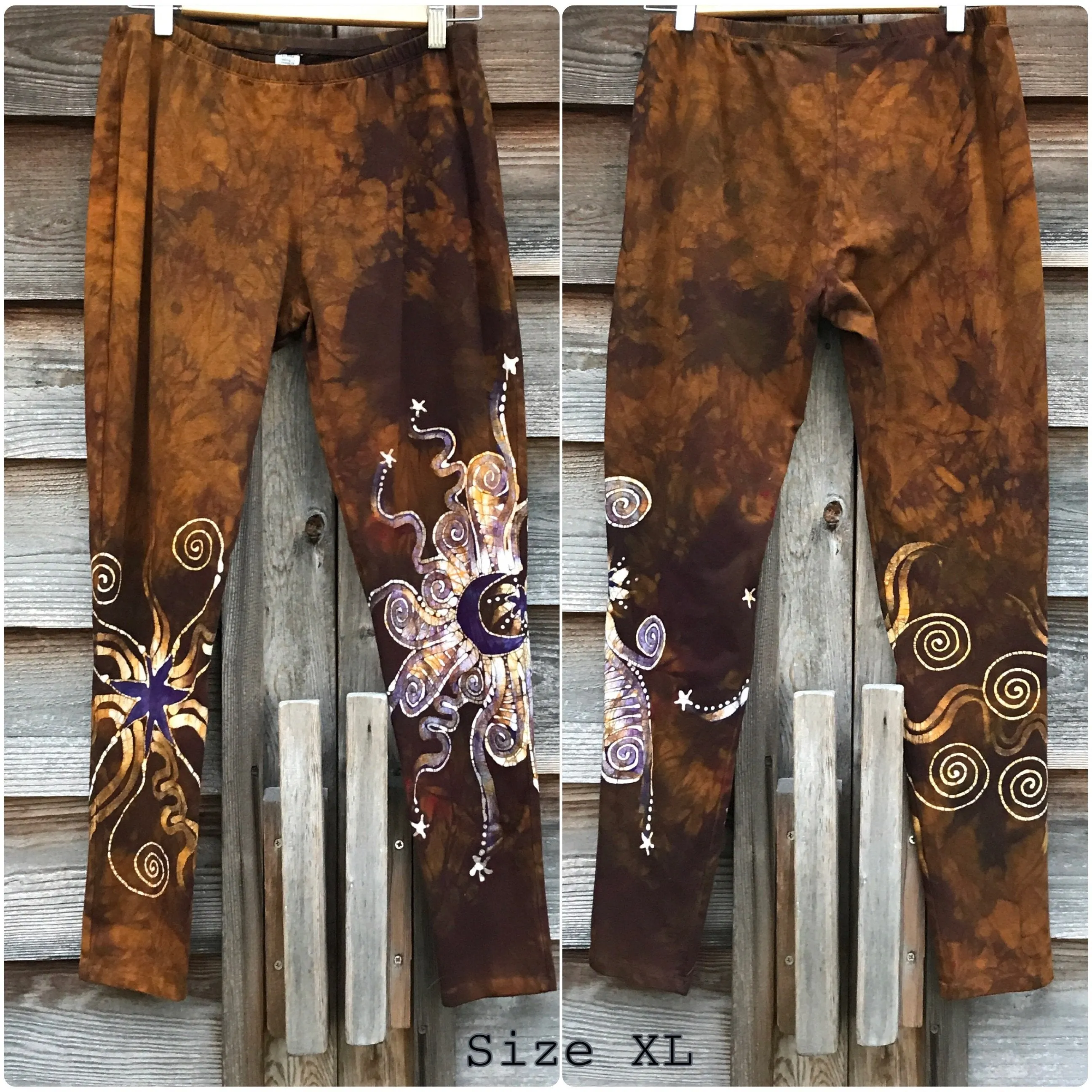 Dark Gold and Purple Sun Stars Batikwalla Leggings
