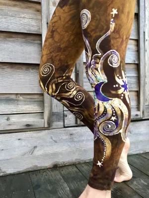 Dark Gold and Purple Sun Stars Batikwalla Leggings