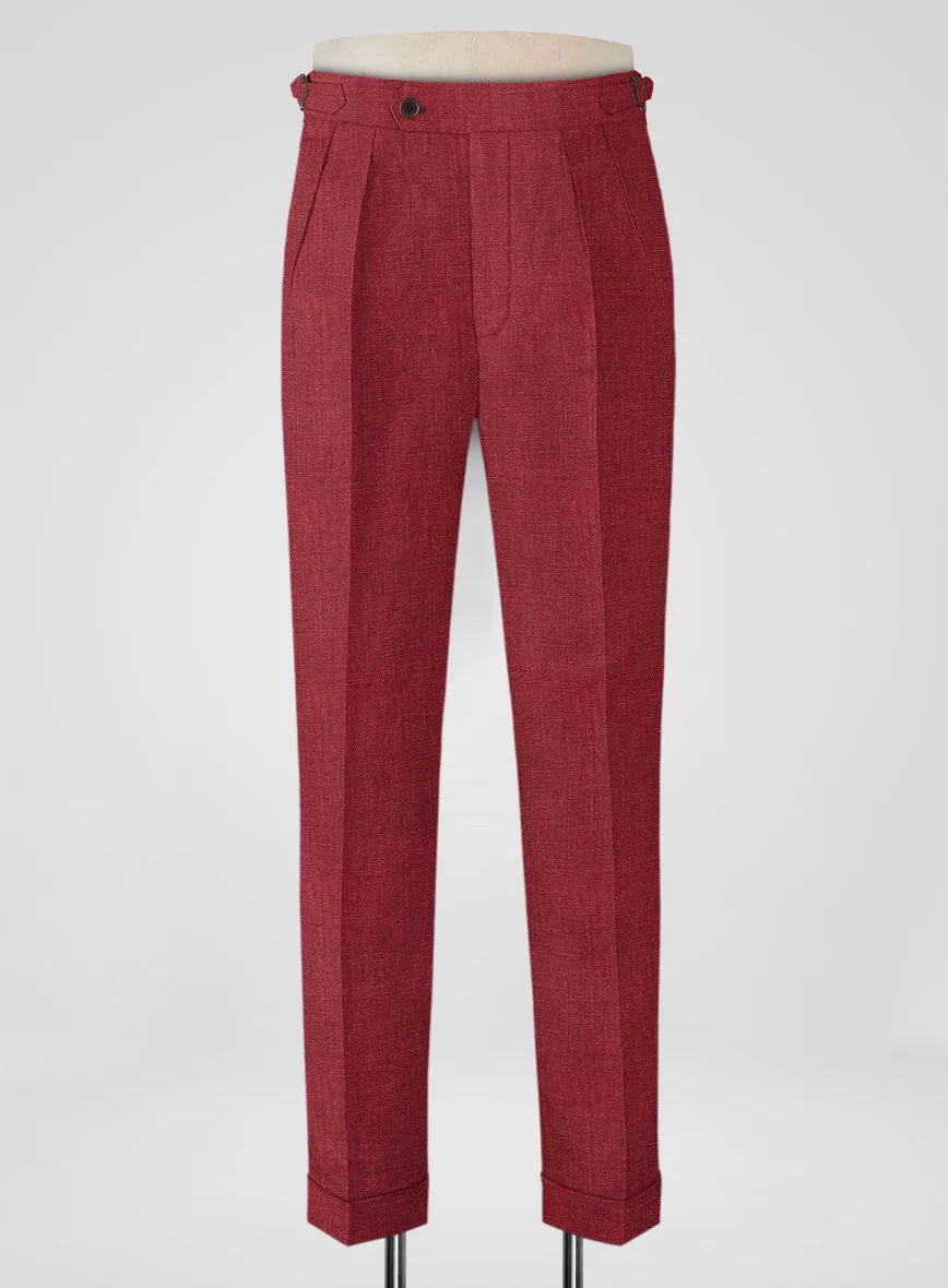 Italian Prato Burgundy Linen Highland Trousers