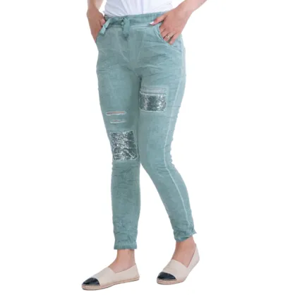 Italian Stretch Sequenced Pants - Lago