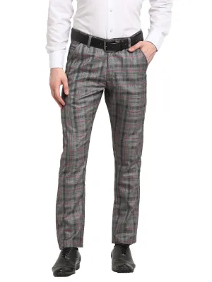 Jashvi Men's Grey Cotton Checked Formal Trousers