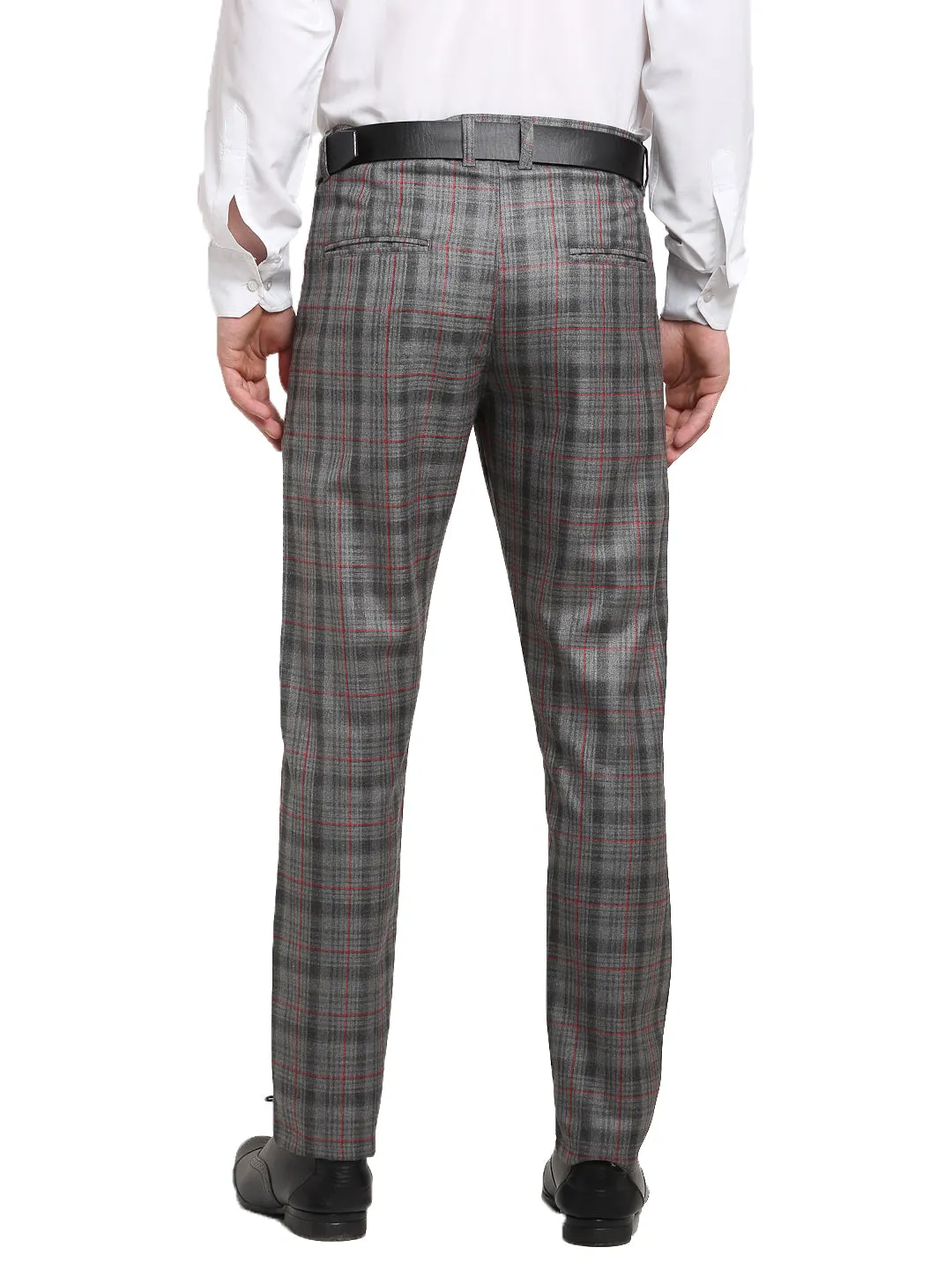 Jashvi Men's Grey Cotton Checked Formal Trousers
