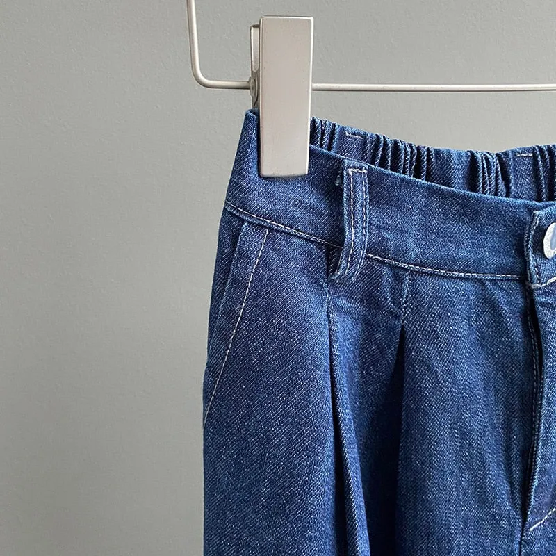 [Korean Style] High Rise Relaxed Fit Cinch Waist Denim Pants