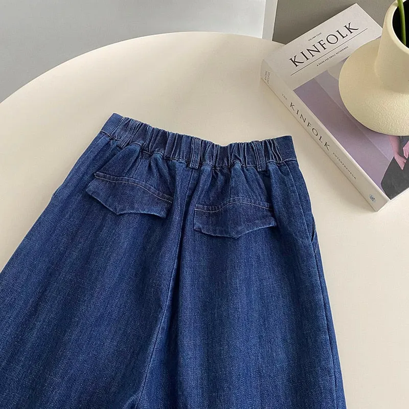 [Korean Style] High Rise Relaxed Fit Cinch Waist Denim Pants
