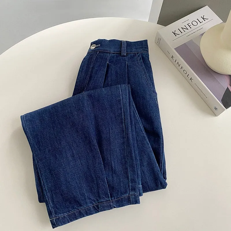 [Korean Style] High Rise Relaxed Fit Cinch Waist Denim Pants