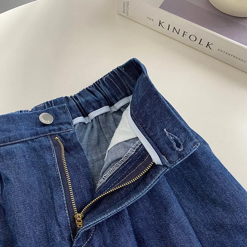 [Korean Style] High Rise Relaxed Fit Cinch Waist Denim Pants