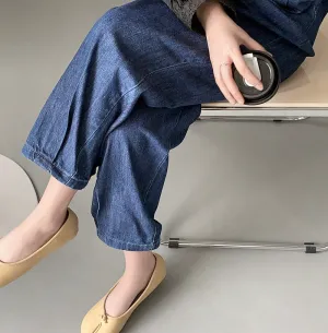 [Korean Style] High Rise Relaxed Fit Cinch Waist Denim Pants