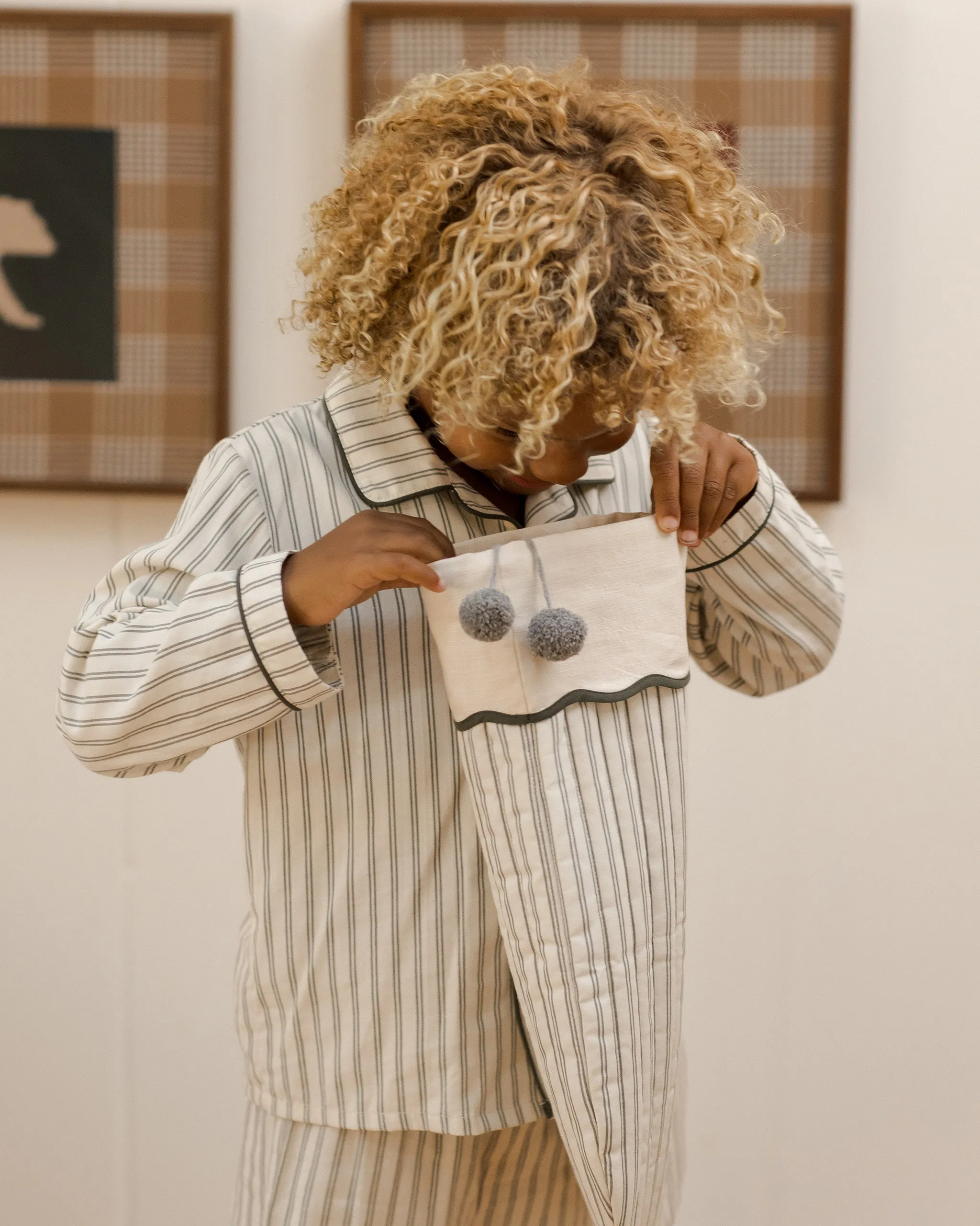 Long Sleeve Pajamas || Forest Pinstripe
