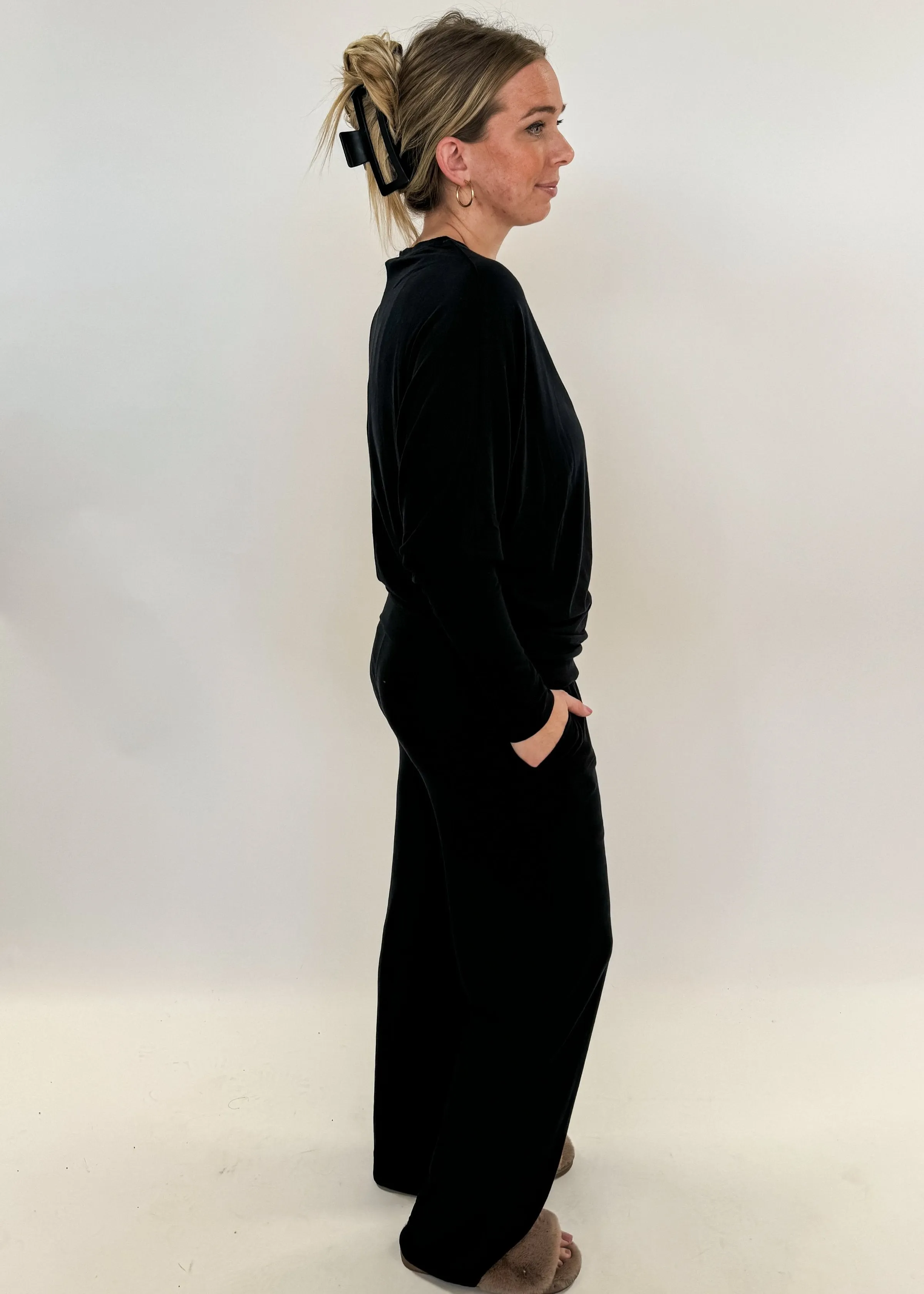 Lounge Set Dolman Top/Wide Leg Pant Black