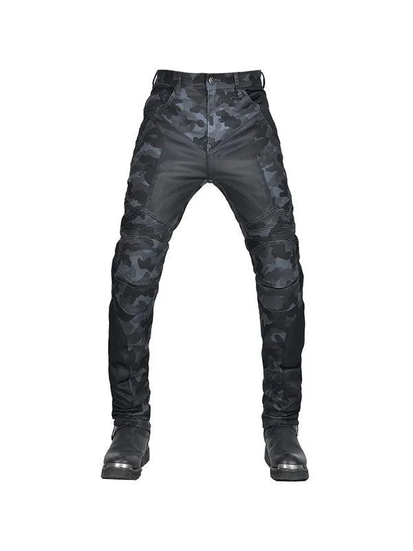 Men’s Blue Camouflage Motorcycle Pants with CE Level 2 Knee & Hip Protection – Upgraded with Kevlar for Enhanced Comfort & Durability