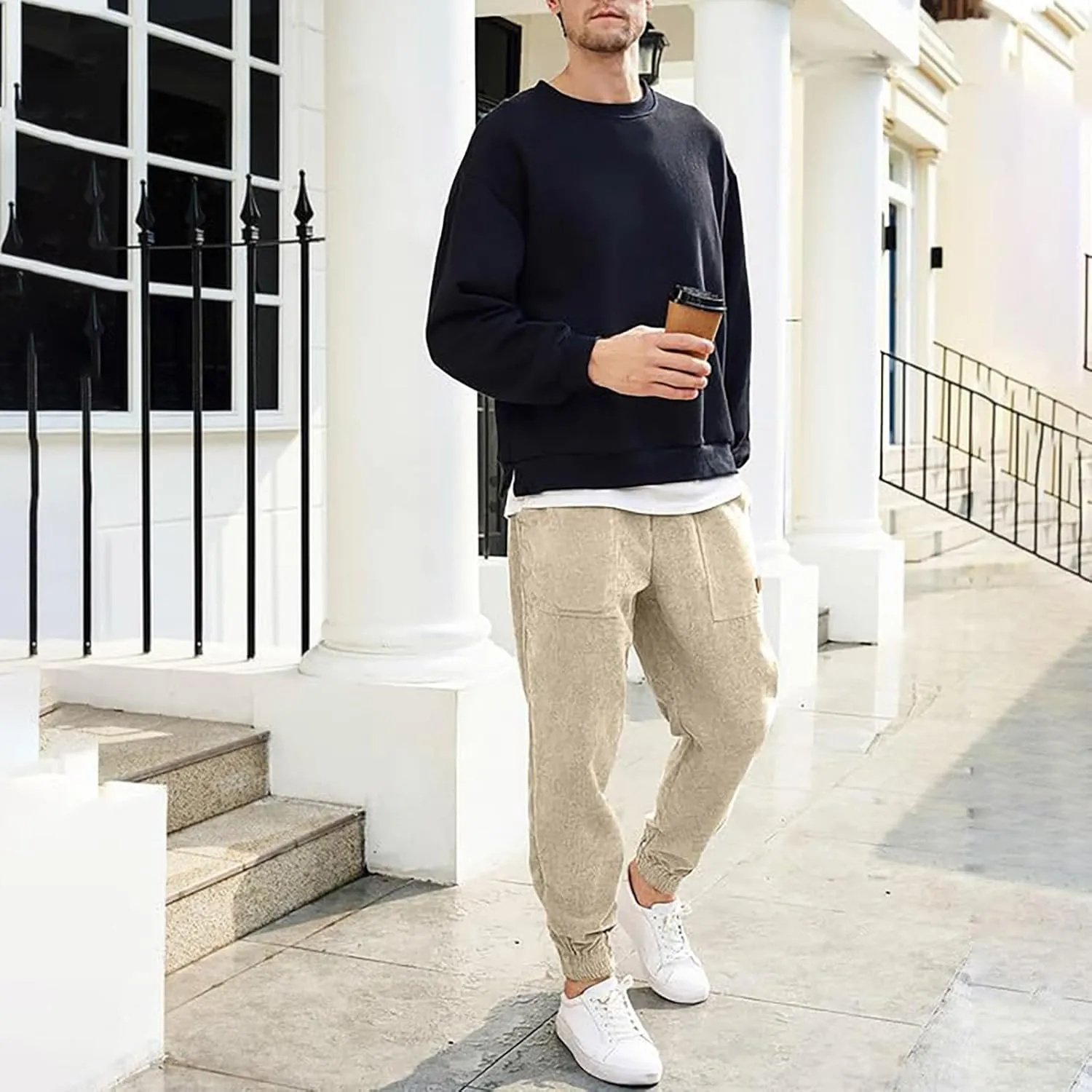 Mens Pants Athletic Fit Stretch Drawstring Elastic Casual Workout Pants Fashion Cinch Bottom Baggy Jogger Pants