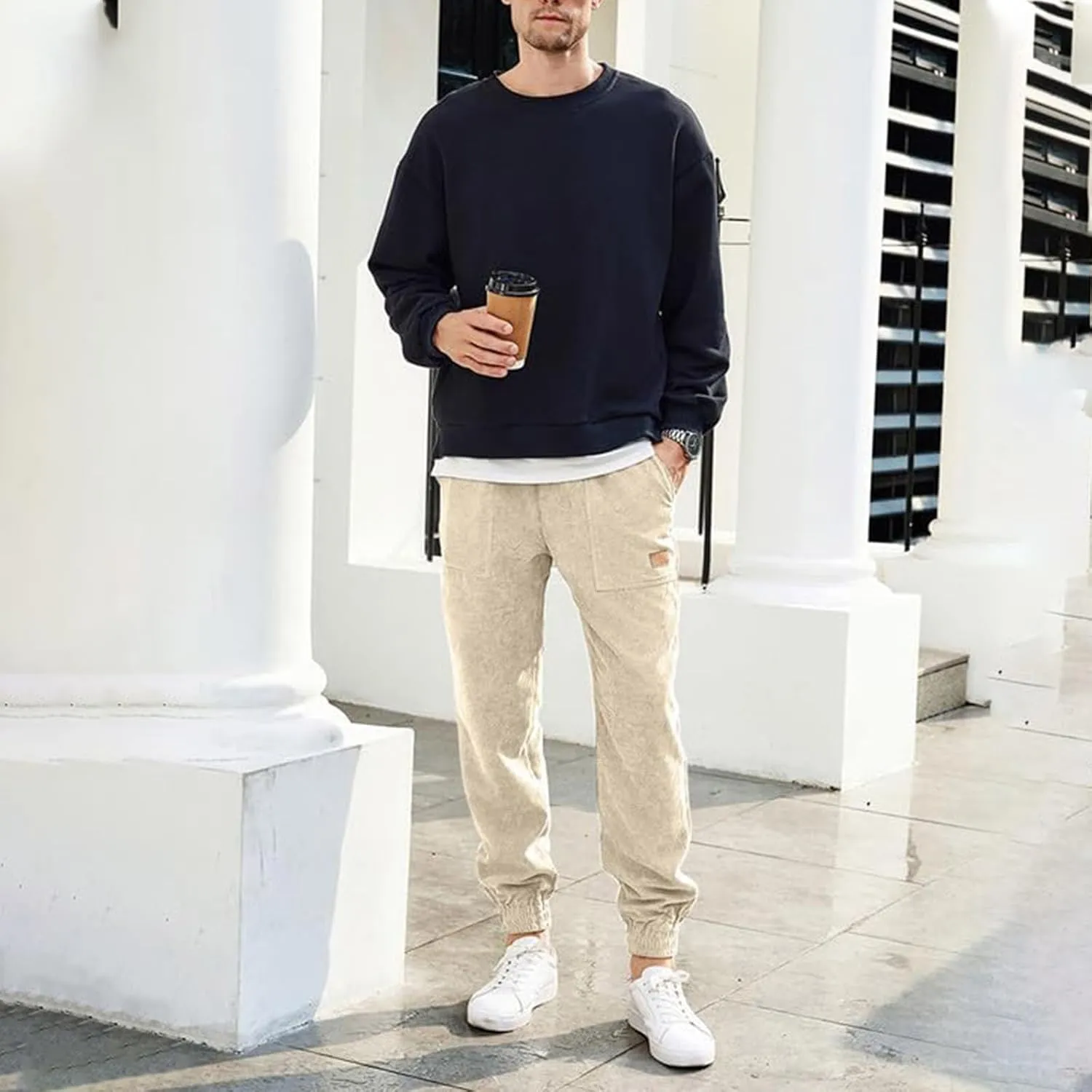Mens Pants Athletic Fit Stretch Drawstring Elastic Casual Workout Pants Fashion Cinch Bottom Baggy Jogger Pants