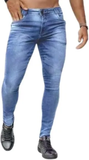 Men's Skinny Jeans Stretch Ripped Tapered Leg Slim-fit Denim Pants Stretch High Waist Elastic Pants
