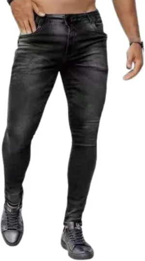 Men's Skinny Jeans Stretch Ripped Tapered Leg Slim-fit Denim Pants Stretch High Waist Elastic Pants
