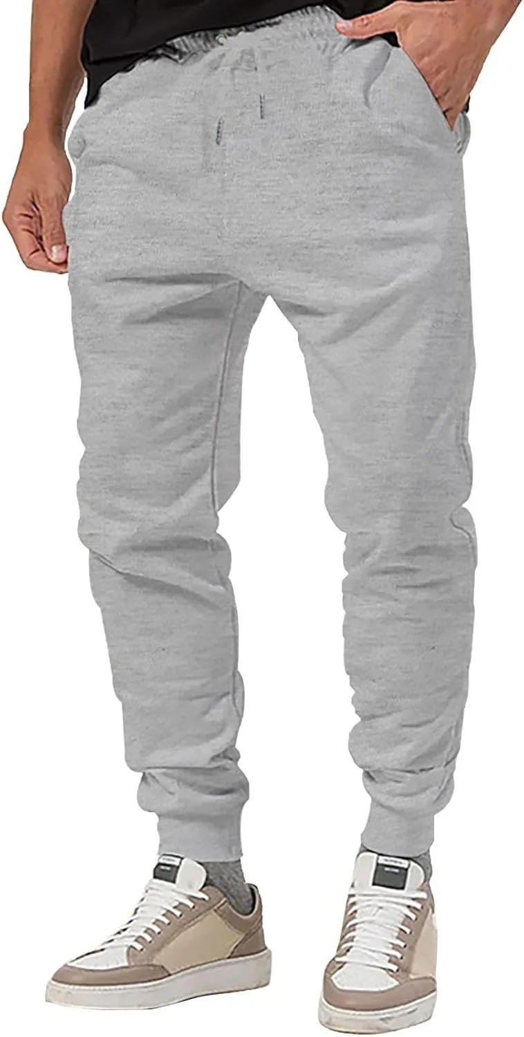 Mens Slim Fit Sweatpants Casual Elastic Waist Active Jpggers Trousers with Pockets Cinch Bottom Tapered Track Pants