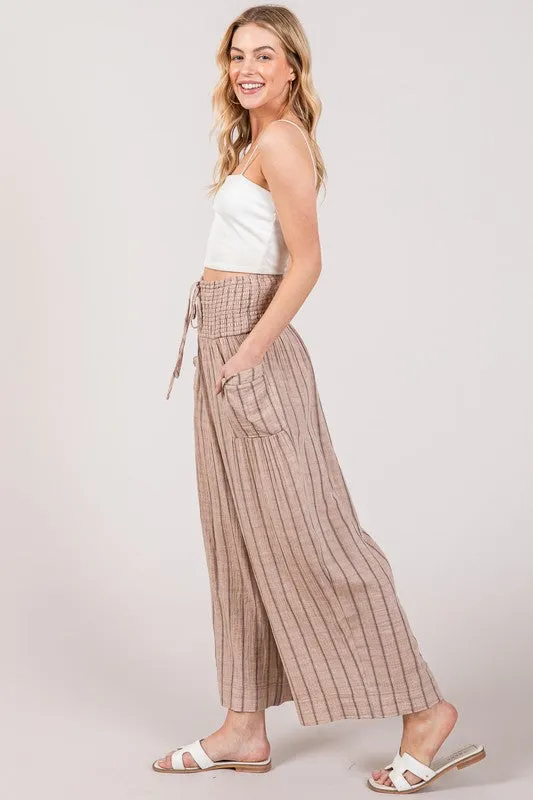 Mocha Cotton Gauze Soft Wash Stripe Pants