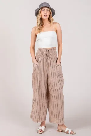 Mocha Cotton Gauze Soft Wash Stripe Pants