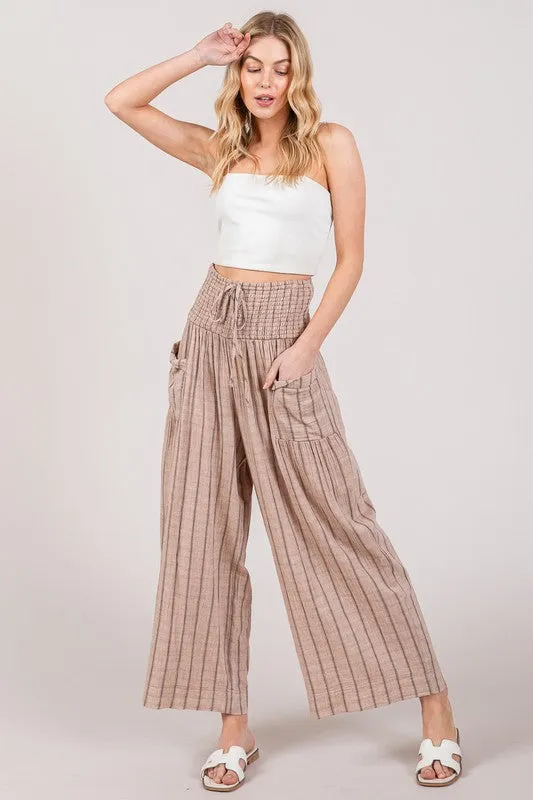 Mocha Cotton Gauze Soft Wash Stripe Pants