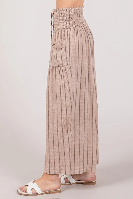 Mocha Cotton Gauze Soft Wash Stripe Pants