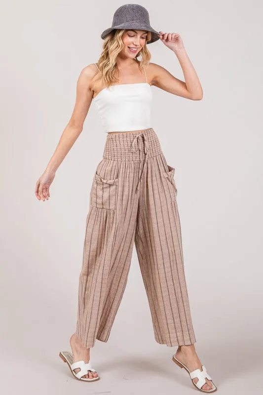 Mocha Cotton Gauze Soft Wash Stripe Pants