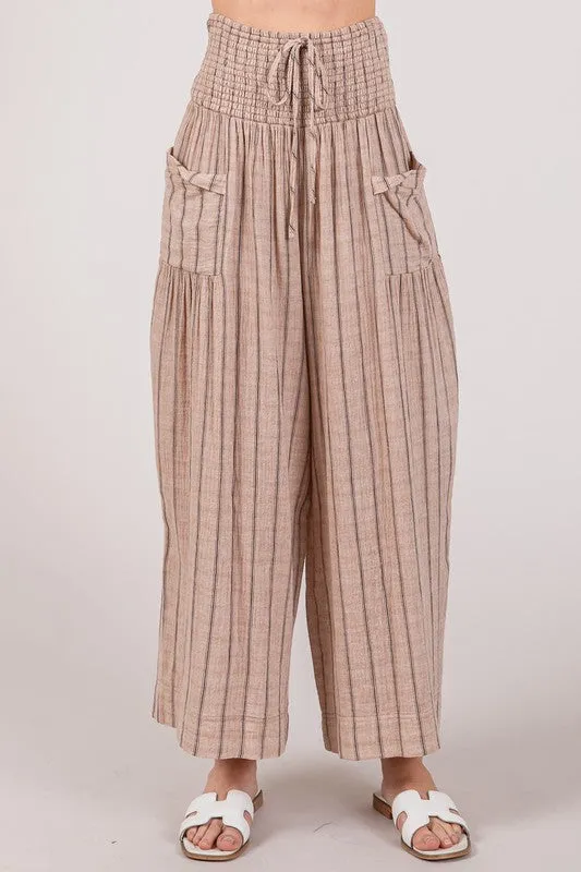 Mocha Cotton Gauze Soft Wash Stripe Pants