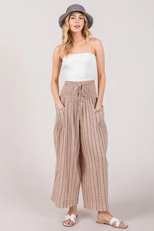 Mocha Cotton Gauze Soft Wash Stripe Pants