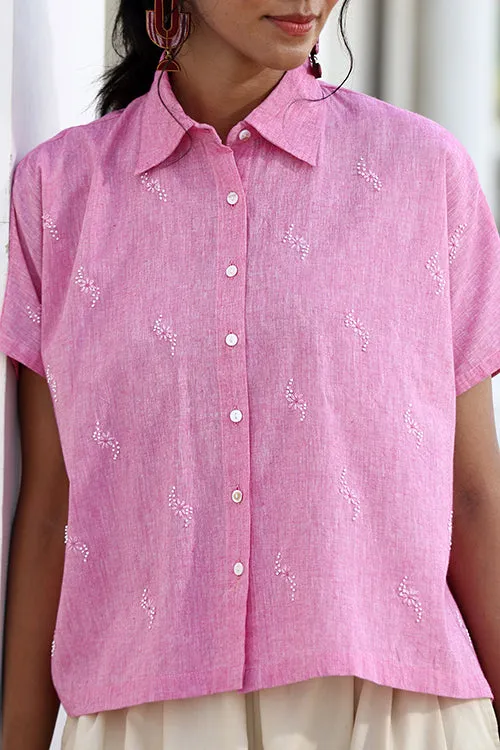 Okhai "Cherish" Hand-Embroidered Beadwork Pure Cotton Shirt