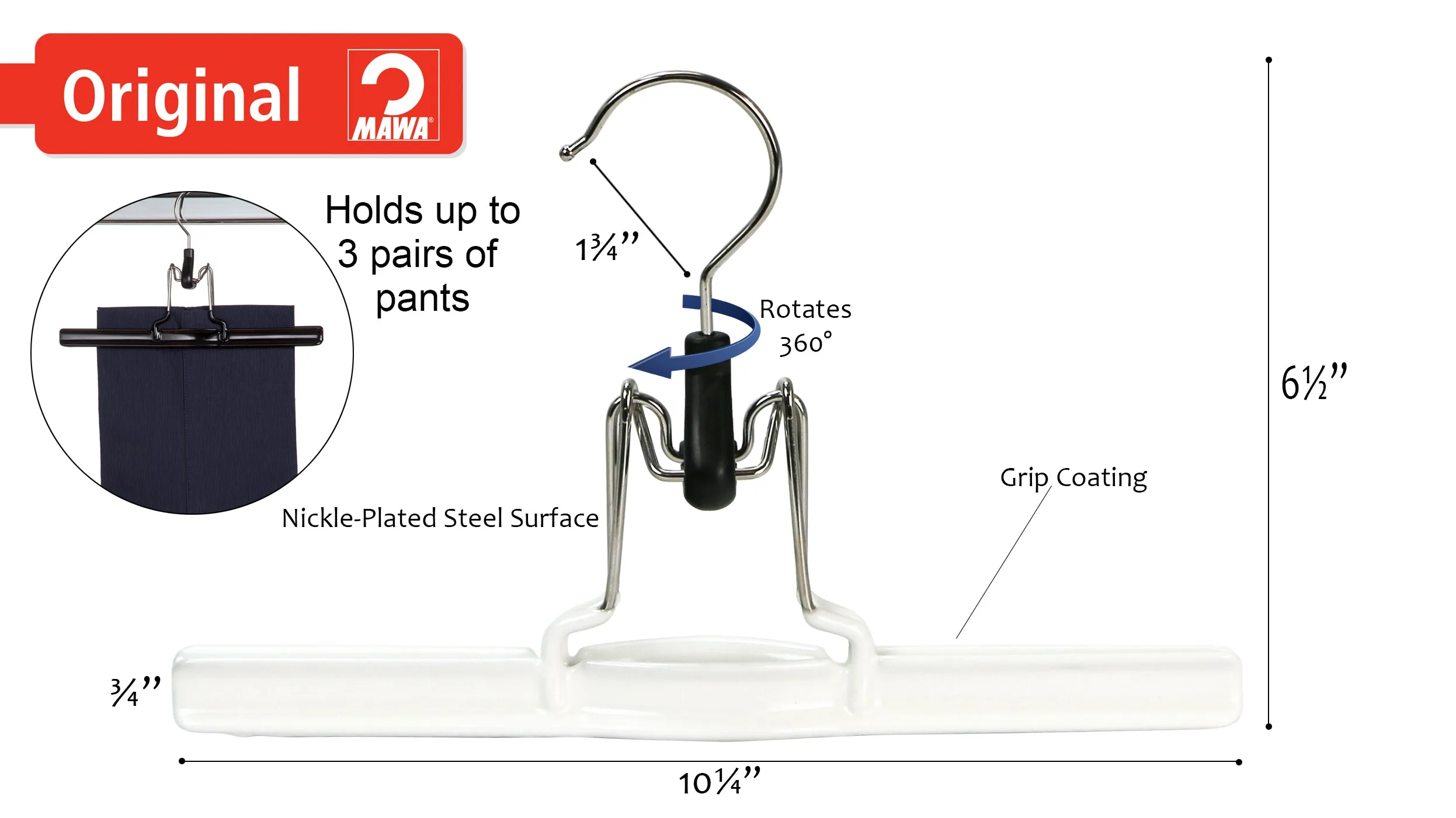 Pant Clamp Hanger with Slip Grip Coating, M-26, White