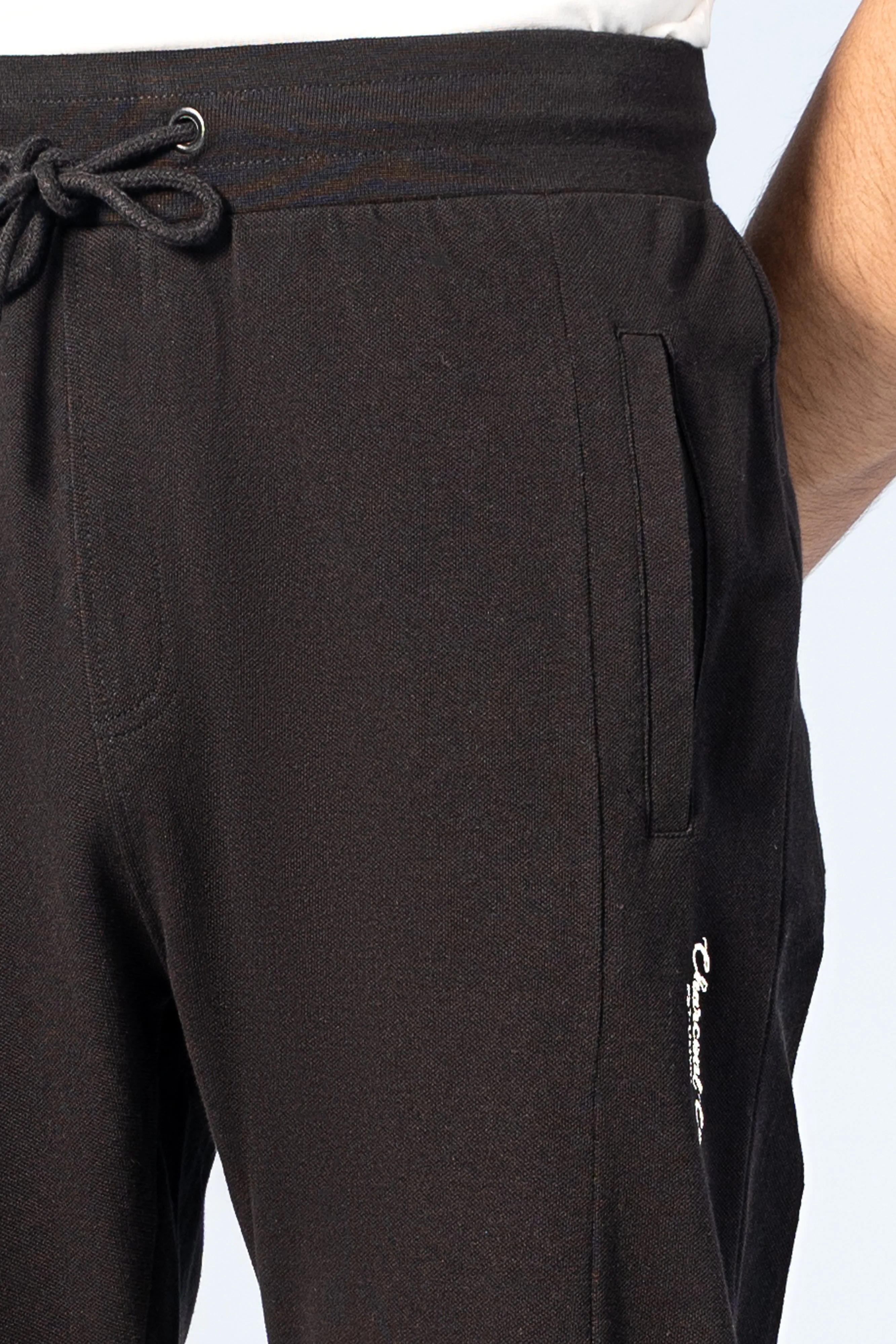 PIQUE JOGGER WAIST PANEL TROUSER BLACK