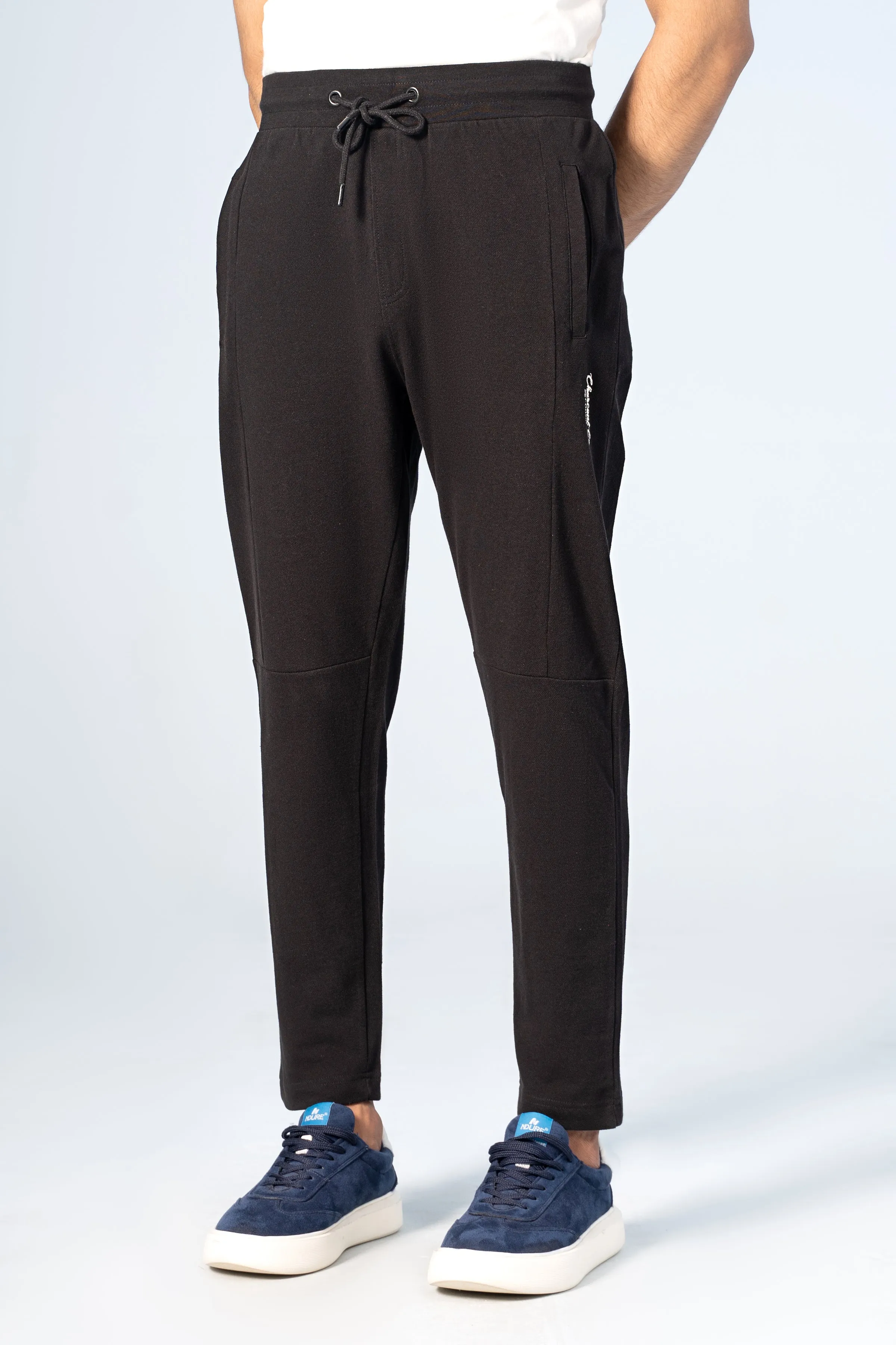 PIQUE JOGGER WAIST PANEL TROUSER BLACK