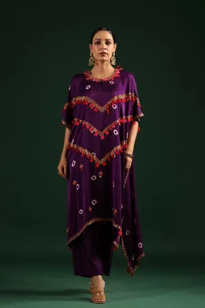 Purple Embellished Kaftan Set